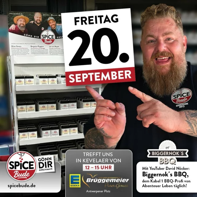 Trefft uns bei @edeka_brueggemeier in Kevelaer, Antwerpener Platz. Wir sind am Freitag zwischen 12 und 15 Uhr mit einigen Spicebude Leckereien vor Ort.